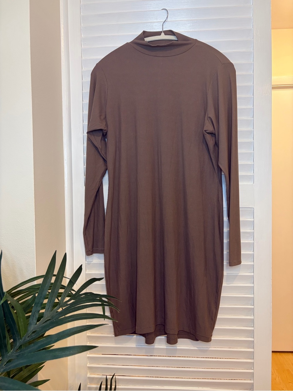 Skims Mock Neck Long Sleeve Ribbed Mid Length Dress